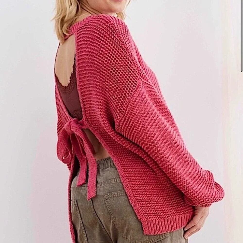Aerie Womens Open Tie Back Sweater XL Pink Relaxed Cozy Loungewear Feminine